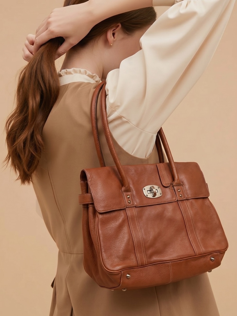La Diva Brown Leather Tote Bag